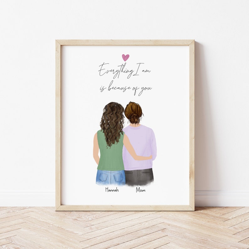 Personalized Framed Wall Art Mother and daughter, Mother's day gift idea, mom gift from daughter, birthday gift for mom, family portrait image 1