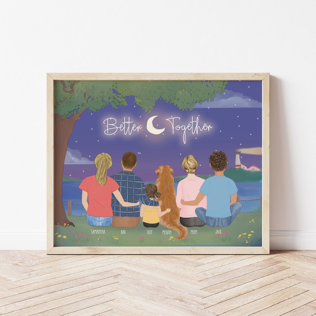Personalized Framed Wall Art With Family and Pet, Birthday Gift for Her ...