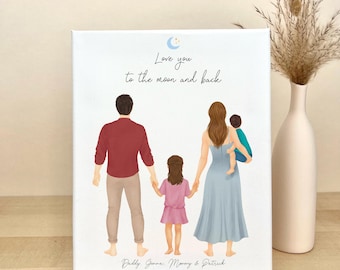 Personalized Canvas Wall Art Dad Mom and Kids, Mother's Day gift idea, dad birthday gift idea, family portrait, Mom birthday present