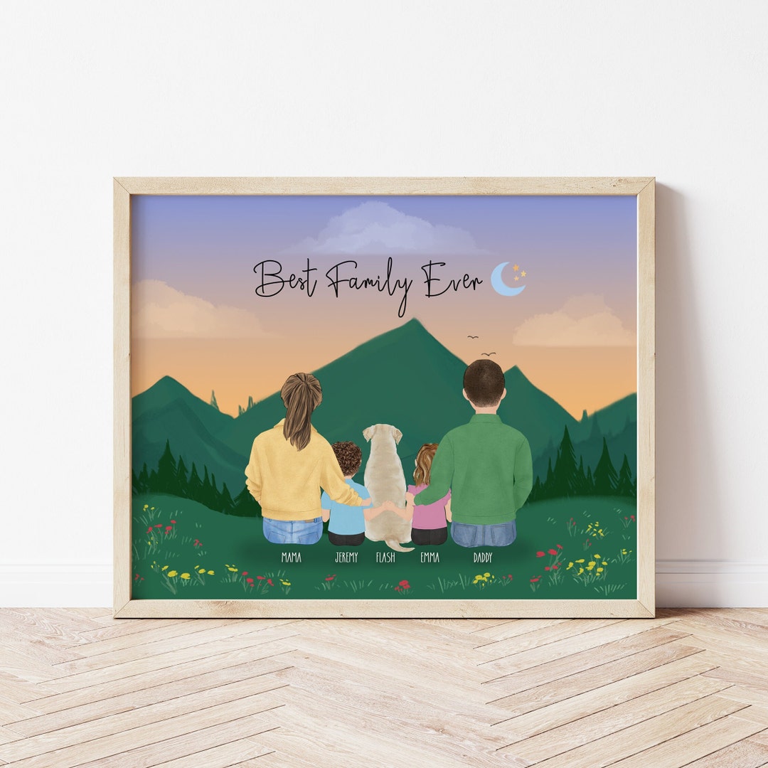 Personalized Framed Wall Art Family With Dog and Toddler, Birthday Gift ...