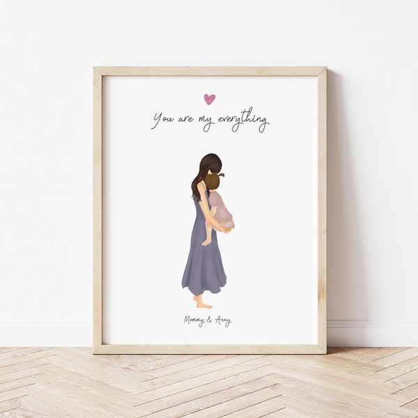 Personalized Framed Wall Art for Mother with daughter, mom and baby print art, Mother's day gift, customizable gift mom, birthday gift idea