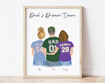 Personalized Framed Wall Art Dad and Daughters, Father's Day gift idea, gift for dad from daughters, Dad sport jersey, Dad birthday gift