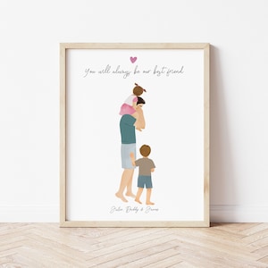 Personalized Framed Wall Art Father and kids, birthday gift for dad, Father&#39;s day gift, dad and toddler portrait, customizable gift for dad