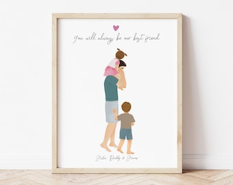 Personalized Framed Wall Art Father and kids, birthday gift for dad, Father's day gift, dad and toddler portrait, customizable gift for dad