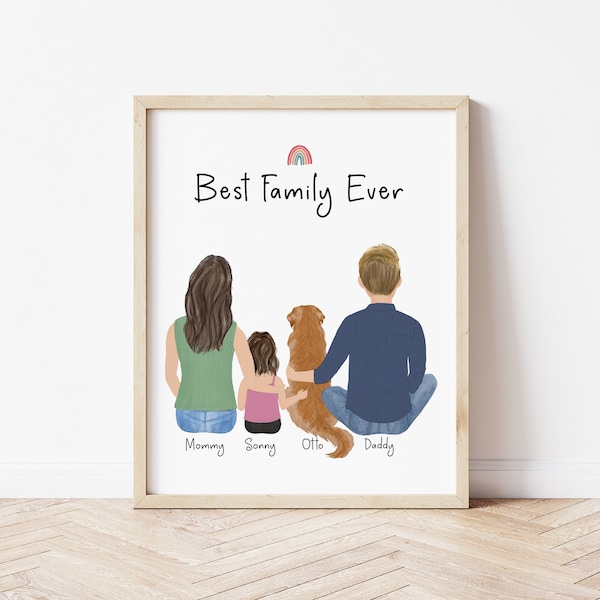 Personalized Framed Wall Art for Family and Pet, Birthday Gift Idea, Customizable family portrait, Mother's Day gift idea, family gift idea