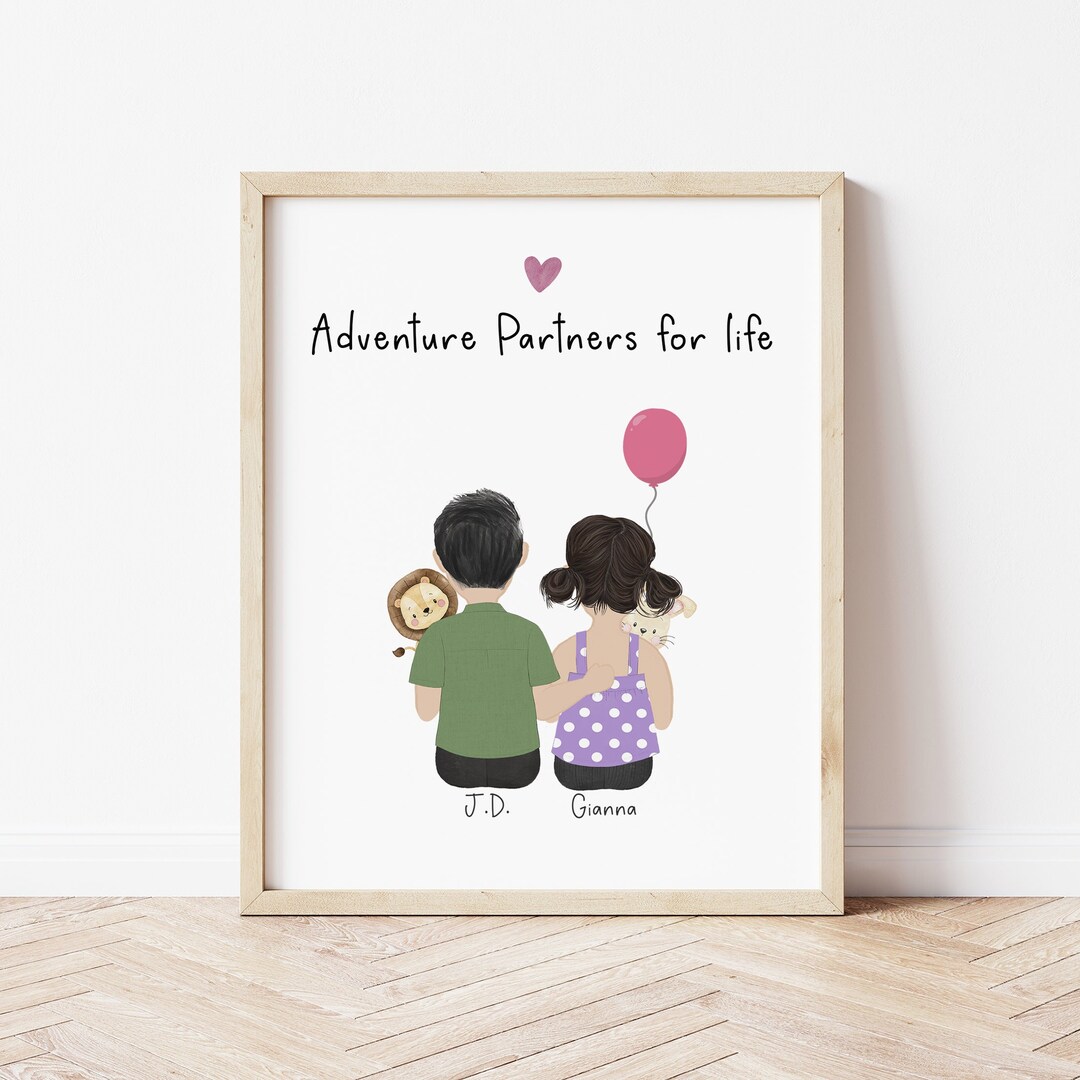 Personalized Framed Wall Art for Toddlers, Siblings Print Art, Mother's
