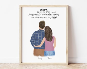 Papa et fille d'art mural encadré personnalisé, idée cadeau pour la fête des pères, cadeau pour papa de sa fille, impression d'art papa de maman, cadeau d'anniversaire de papa