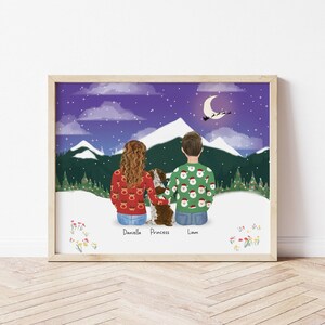 Personalized Framed Wall Art for Couples, Christmas gift idea, Gift for her, Xmas family portrait, Pet christmas portrait, Couples art