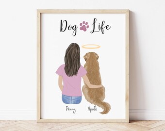 Personalized Framed Wall Art Girl dog, daughter and pet birthday gift, Customizable Dog print art, Friends gift idea for her, Mom and dog