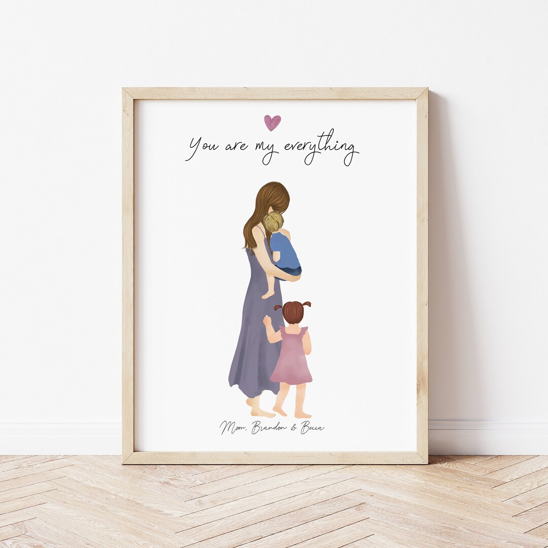 Personalized Framed Wall Art Mother and Kids, Birthday Gift for Mom ...