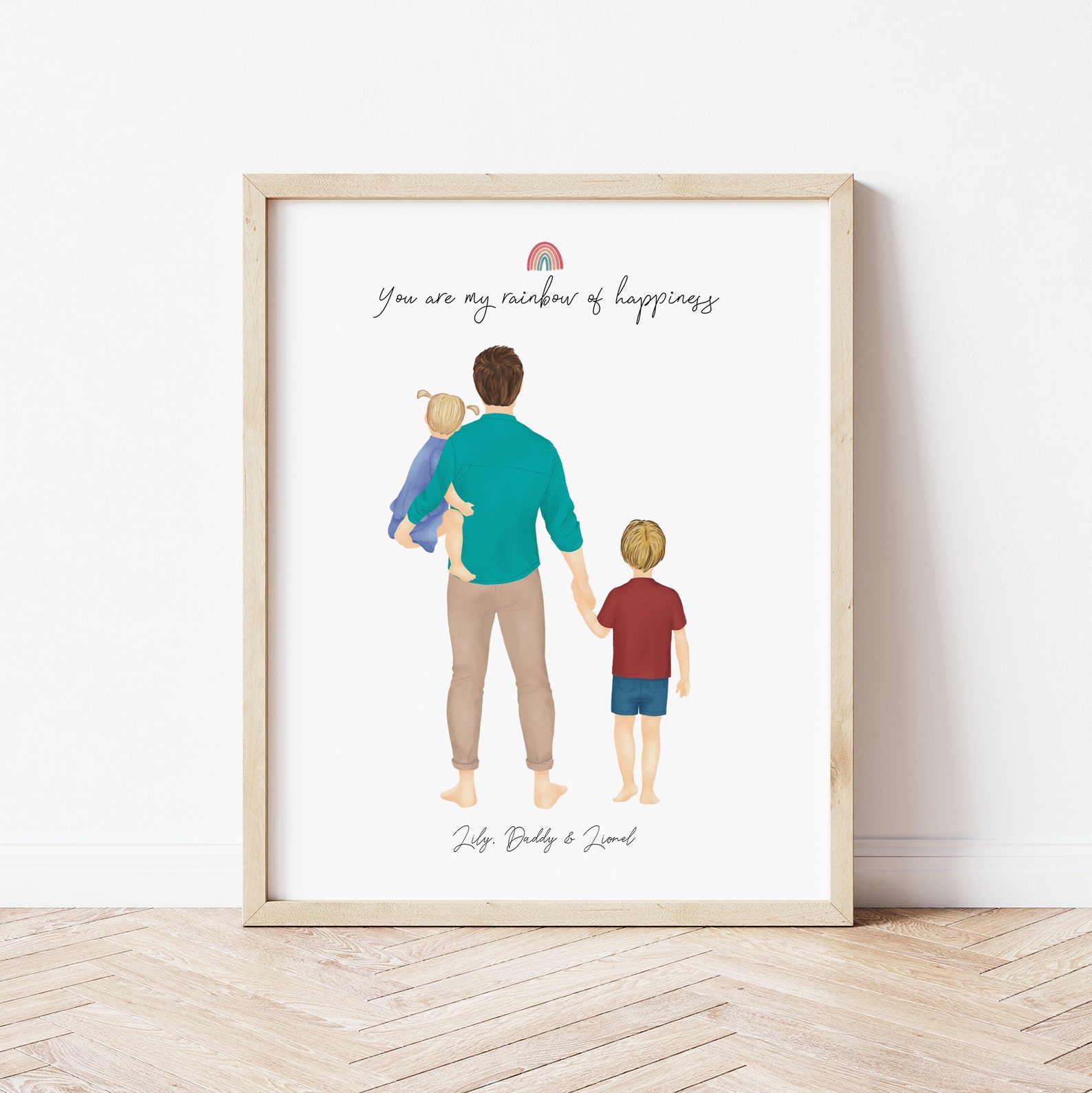 Personalized Framed Wall Art Father and Kids, Birthday Gift for Dad ...
