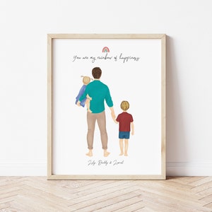 Personalized Framed Wall Art Father and kids, birthday gift for dad, Father&#39;s day gift, dad and toddler portrait, customizable gift for dad