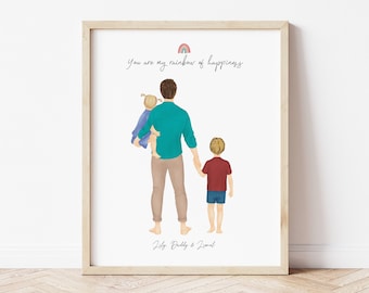 Personalized Framed Wall Art Father and kids, birthday gift for dad, Father's day gift, dad and toddler portrait, customizable gift for dad
