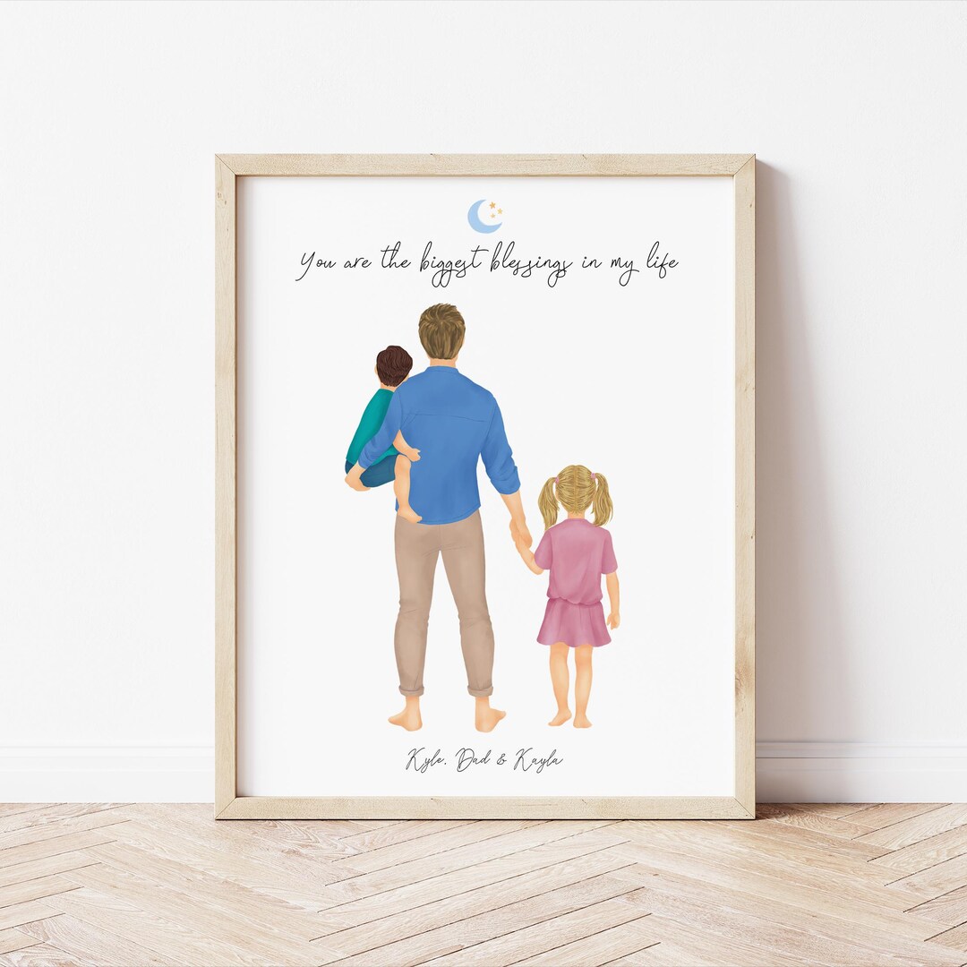 Personalized Framed Wall Art Father and Kids, Birthday Gift for Dad ...