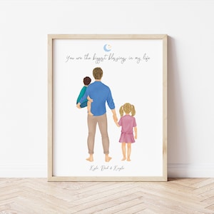 Personalized Framed Wall Art Father and kids, birthday gift for dad, Father&#39;s day gift, dad and toddler portrait, customizable gift for dad