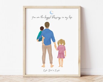Personalized Framed Wall Art Father and kids, birthday gift for dad, Father's day gift, dad and toddler portrait, customizable gift for dad