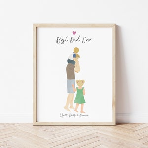 Personalized Framed Wall Art Father and kids, Father&#39;s day gift, birthday gift for dad, dad and toddlers portrait, customizable gift for dad