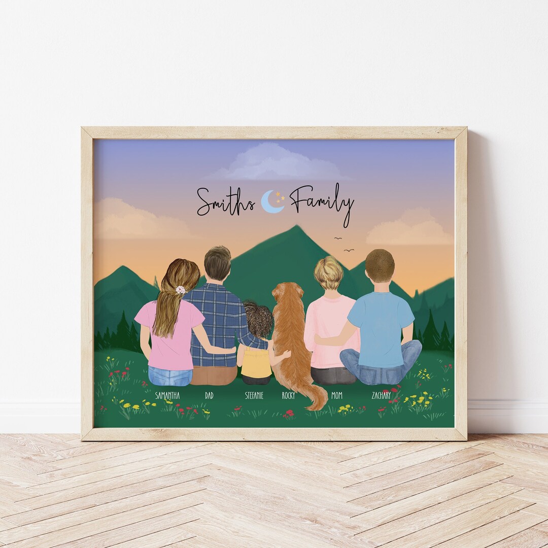 Personalized Framed Wall Art With Family and Pet, Birthday Gift for Her ...
