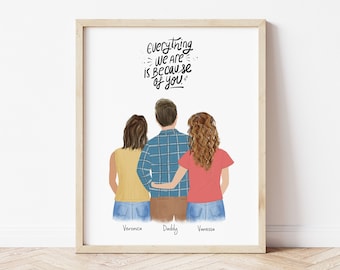 Personalized Framed Wall Art Dad and daughters, Dad gift from daughters, grandfather print art, customizable gift for dad, Father's day gift