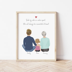 Personalized Framed Wall Art 3 generations, Mother&#39;s day gift for grandma, grandma and girl print art, grandmother dad print toddler