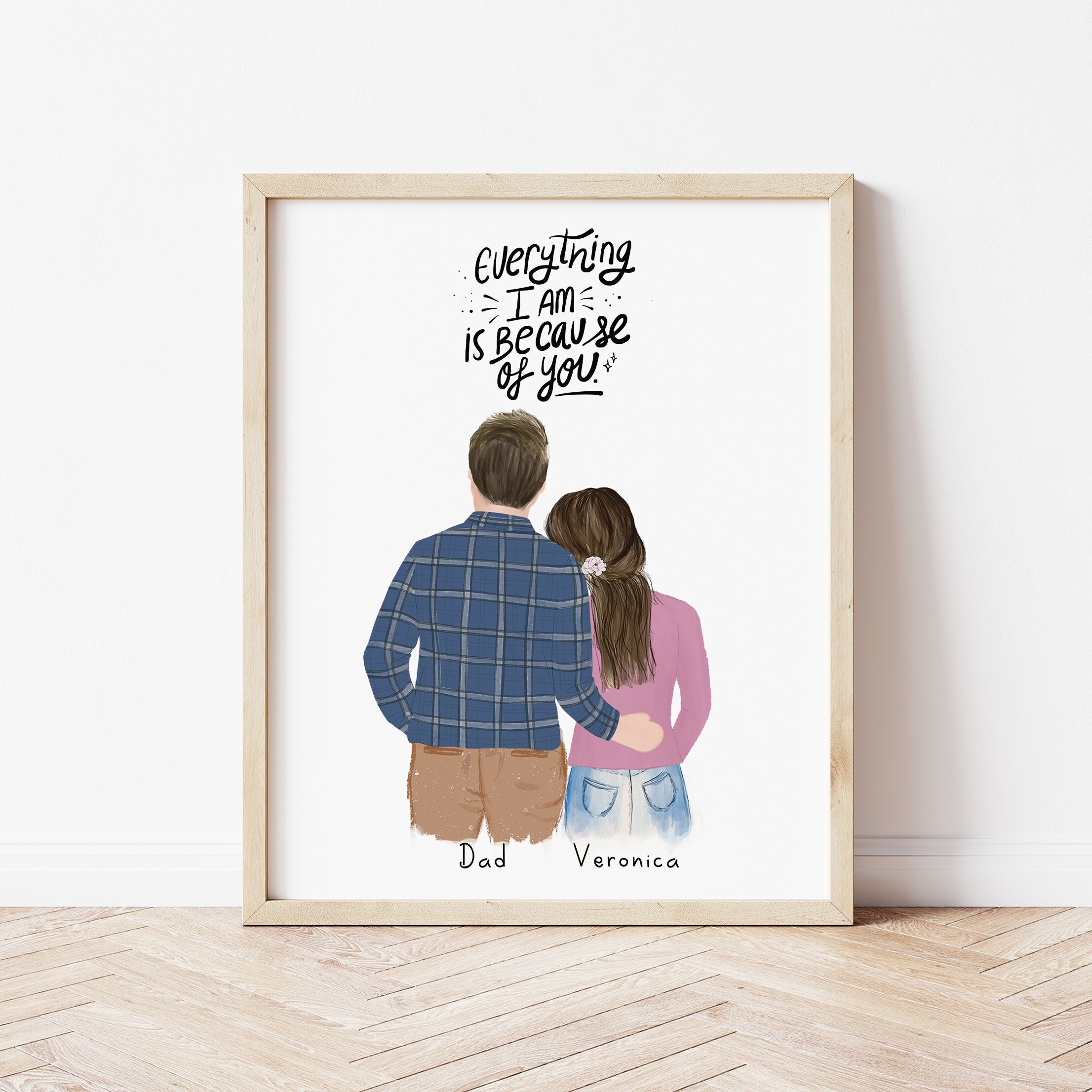 Art Mural Encadré Personnalisé Papa et Fille, Art Imprimé Papa Fille, Cadeau d'anniversaire Papa, Po