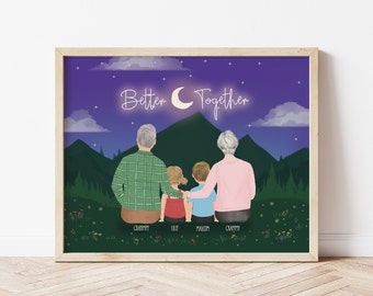 Personalized Framed Wall Art with grandparents, birthday gift for grandma, Gift idea for her from family, Grandparents and grand kids idea