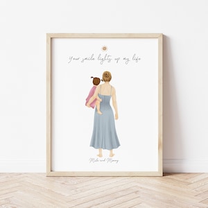 Personalized Framed Wall Art for Mother with daughter, mom and baby print art, Mother&#39;s day gift, customizable gift mom, birthday gift idea
