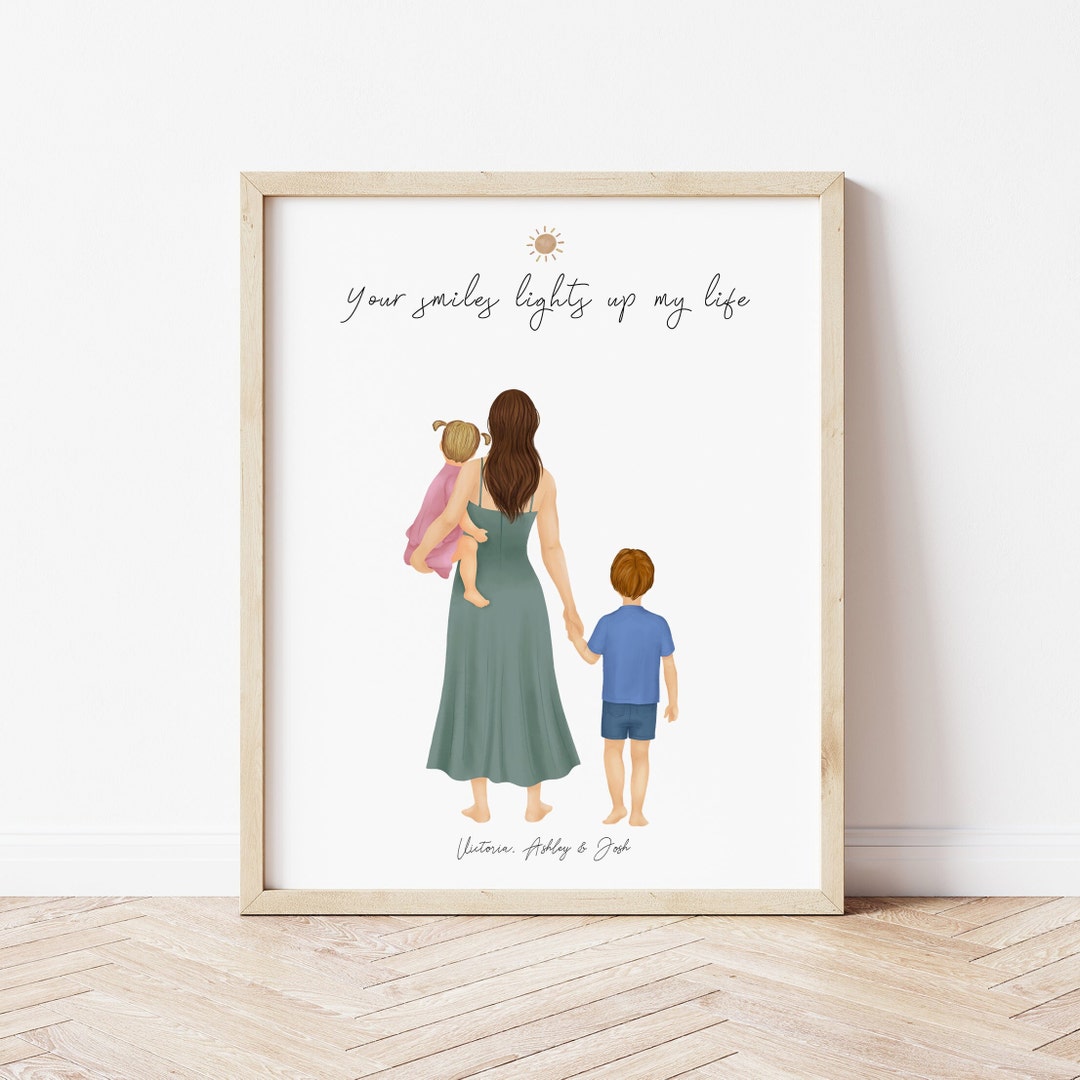 Personalized Framed Wall Art Mother and Kids, Birthday Gift for Mom ...