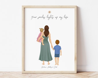 Personalized Framed Wall Art Mother and Kids, birthday gift for mom, Mother's day gift, mom baby toddler portrait, customizable gift for mom