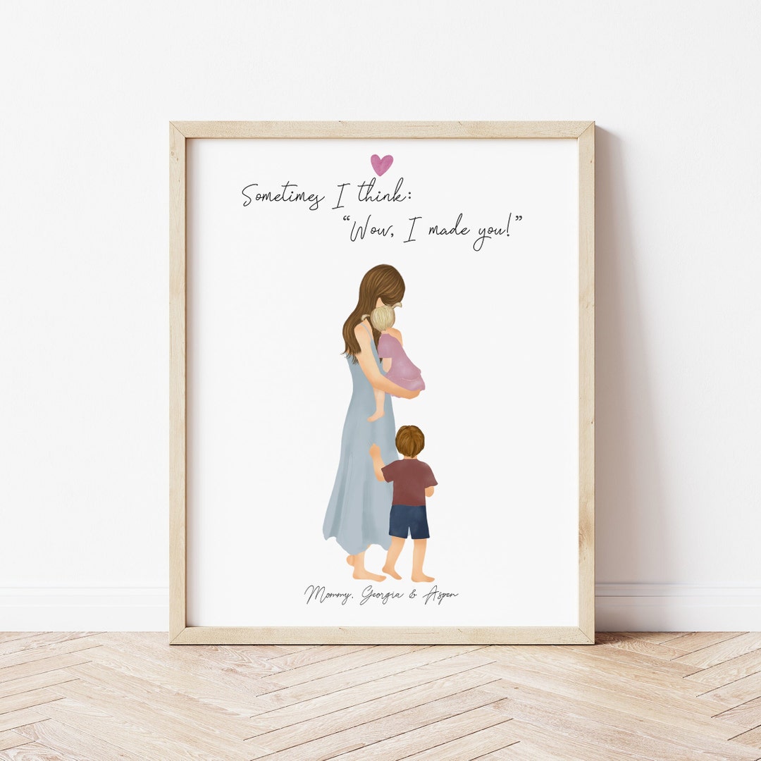 Personalized Framed Wall Art Mother and Kids, Mother's Day Gift ...