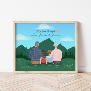 Personalized Framed Wall Art with grandparents, birthday gift for grandma, Gift idea for her from family,  Grandparents and grand kids idea