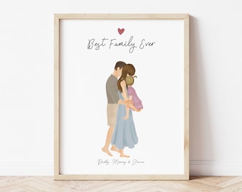 Personalized Framed Wall Art for Dad mom and daughter, Mother's Day gift idea, Mom and dad print, dad birthday gift idea, family portrait