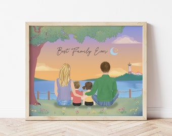 Personalized Framed Wall art Family with Two Toddlers, birthday gift idea for her, Mom Dad and kids print art, customizable lake house art