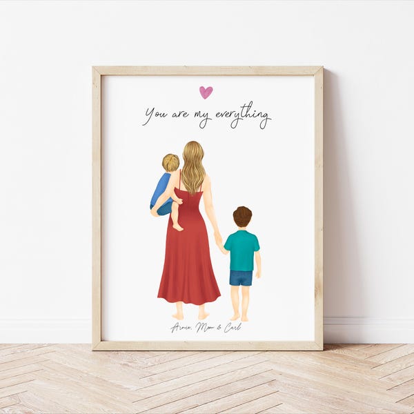 Personalized Framed Wall Art Mother and sons, birthday gift for mom, Mother's day gift idea, family portrait, customizable gift for mom
