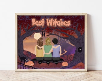 Personalized Framed Wall Art for Friends in Halloween, Best friends gift idea, Haunted House with BFF, Spooky Artwork for Friends, Scary Art