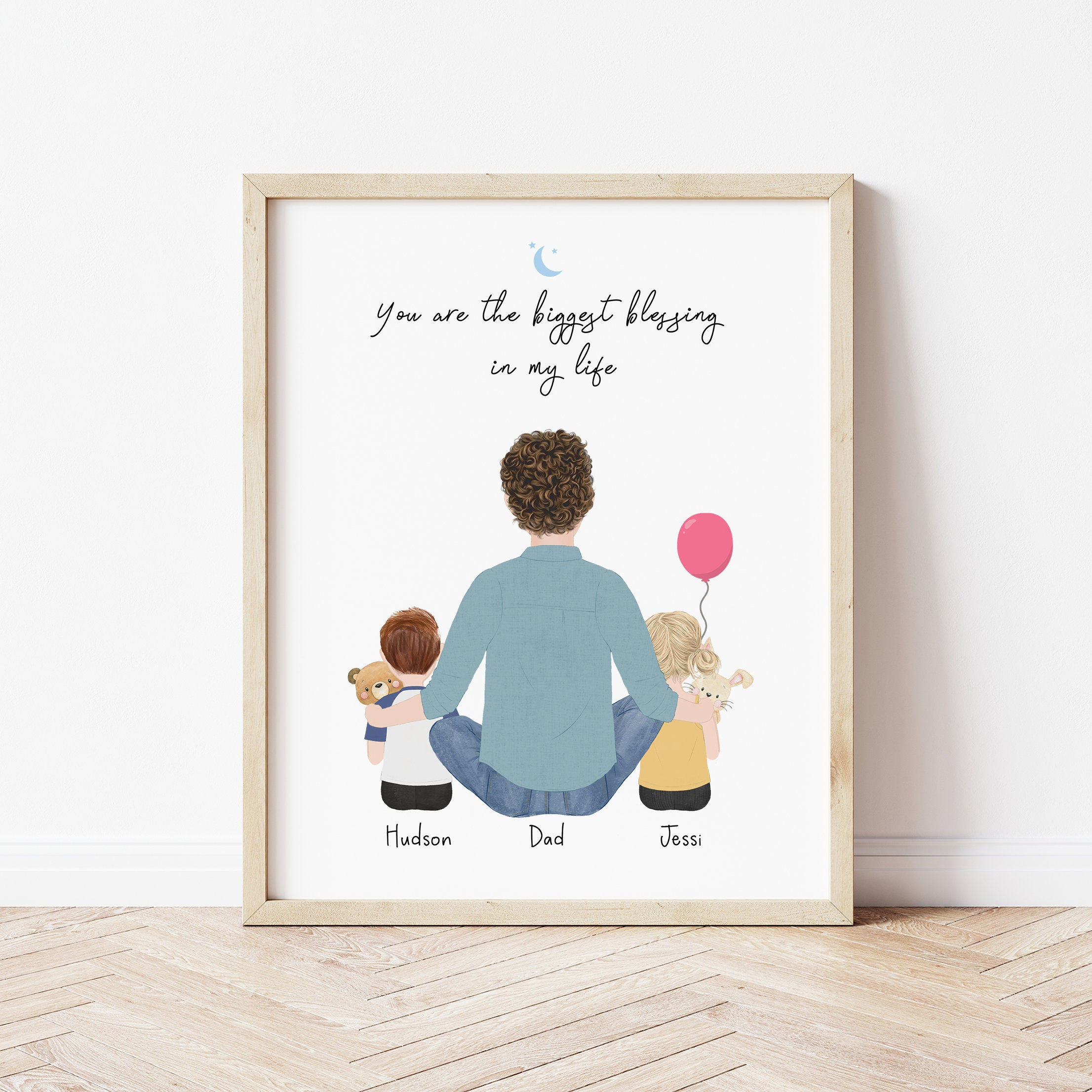 Personalized Framed Wall Art Father and Kids, Toddlers and Dad Portrait ...