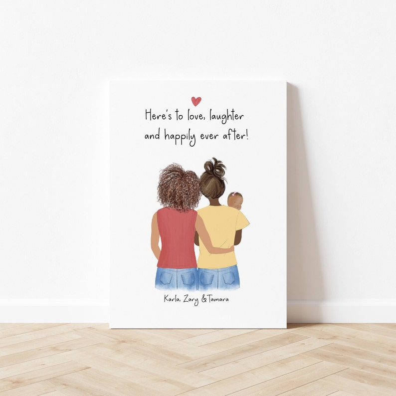 Mamans et bébé dart mural encadré personnalisé, cadeau pour elle, famille avec art imprimé pour bébé, cadeau danniversaire pour elle, portrait de famille personnalisable image 2