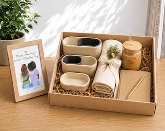 Personalized Best Friend Gift Box, Custom Bestie Portrait, Desk Organizer Set, Birthday Gift for Best Friend, Work Bestie Gift