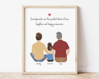 Personalized Framed Wall Art Grandfather Dad Toddler, generations artwork, granddaughter print, Birthday gift for grandpa, Father's day gift