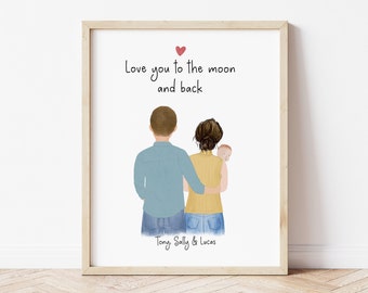 Personalized Framed Wall Art for Mother's Day, Family portrait, newborn print art, Dad and mom birthday, couple anniversary, welcome home