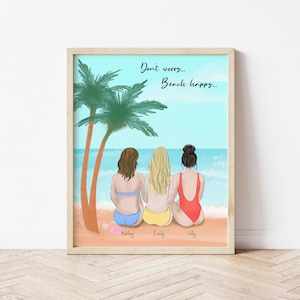 Personalized Framed Wall Art for Best Friends, Gift for best friends, summer girls print art, birthday gift for her, beach house artwork