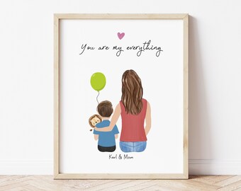 Personalized Framed Wall Art Mom and toddler, birthday gift for mom, Mother's day gift idea, son and mom print, toddler and aunt print art