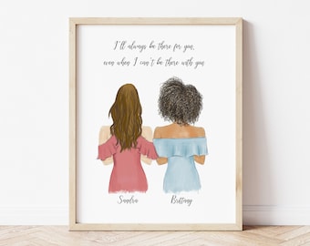 Personalized Framed Wall Art For Best Friends, birthday gift for her, sister illustration, customizable gift for BFF, 21 years old birthday