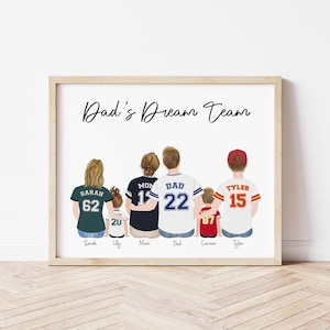 Personalized Framed Family Wall Art, Family portrait with Sport Jersey, Father&#39;s day gift idea, Dad Football Favorite Team, Grandpa birthday