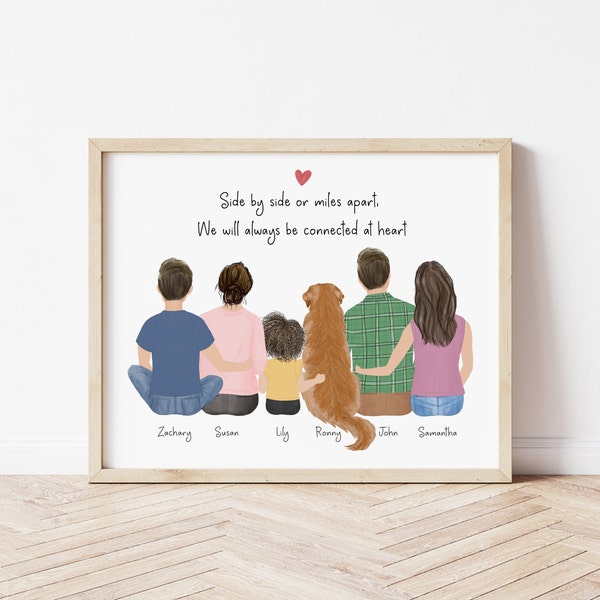 Art mural personnalisé encadré pour la famille et les animaux de compagnie, cadeau de portrait de famille, idée de cadeau pour la fête des mères, cadeau de maman de la fille, cadeau d’anniversaire de famille