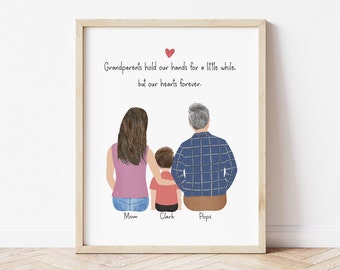 Personalized Framed Wall Art 3 generations, grandpa print art, Mother's Day gift, birthday gift from grandson, boy and grandpa illustration