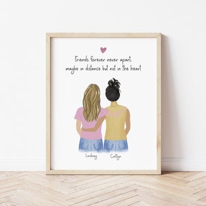 Personalized Framed Wall Art for friends, Best friends gift idea, print art for roommates, Birthday gift for BFF, sisters artwork image 1