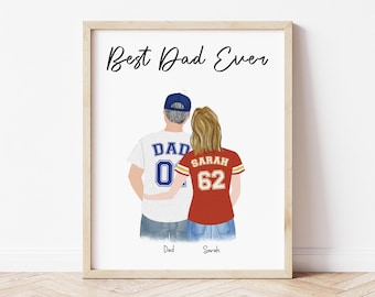 Personalized Framed Wall Art Dad and Daughter, Father's Day gift idea, gift for dad from daughter, Dad sport jersey, Dad birthday gift