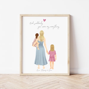 Personalized Framed Wall Art Mother and daughters, Mother&#39;s day gift, birthday gift for mom,  mom and toddlers, customizable gift for mom
