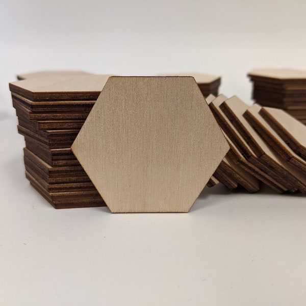 Wood Johns Shape Shop™ - Wood Hexagons - 2" 3" 4" Shapes Unfinished Plain Birch for Crafts Coasters Ornaments